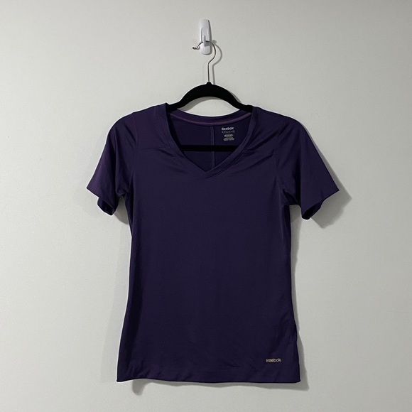 Reebok Purple V-Neck Athletic Play Dry Shirt SMALL - Picture 2 of 5